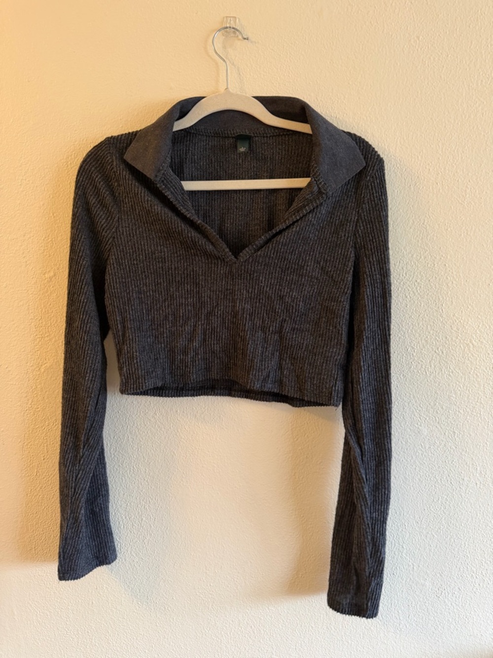 wild fable Charcoal Ribbed Cropped Polo Top